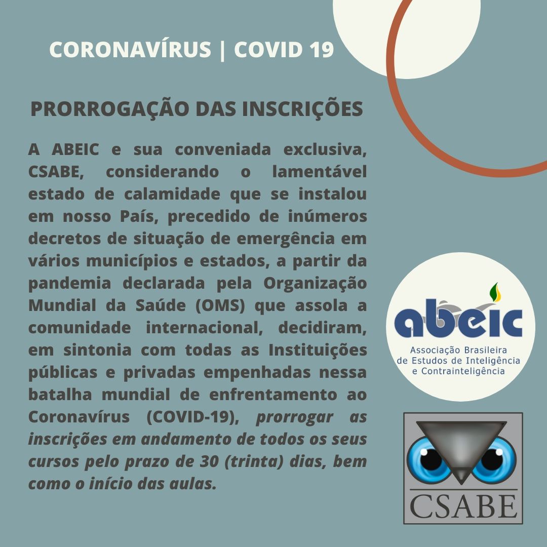 Inscrições prorrogadas  covid 19